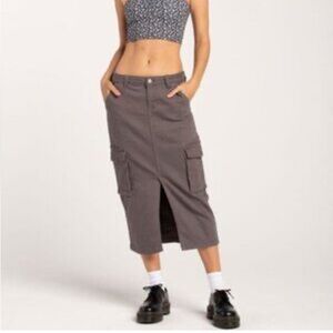 RSQ Mid Rise Gray Cargo Midi Skirt